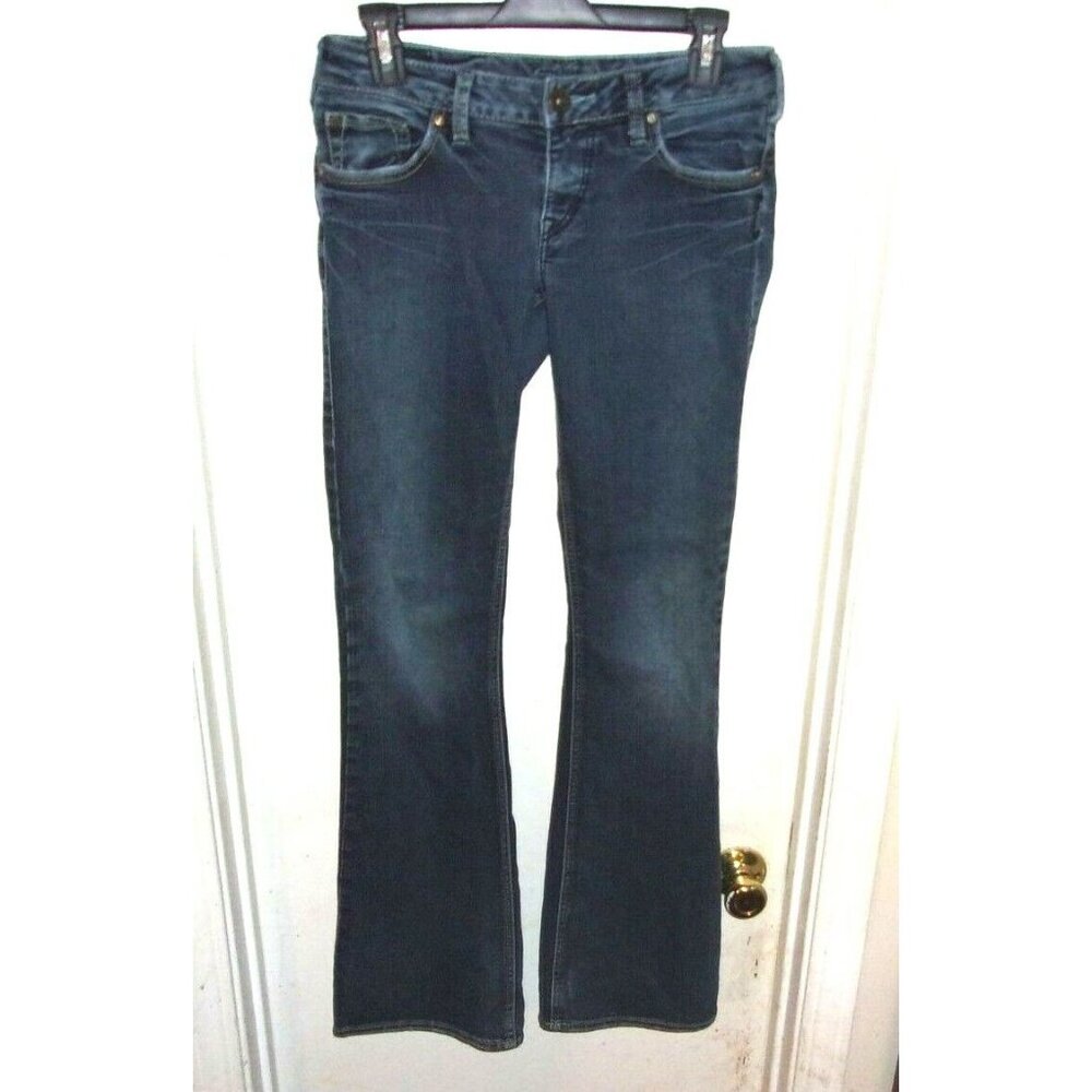 Silver Jeans Aiko Embroidered Back Pocket Straight Leg Denim Blue Jeans‎ 27/33
